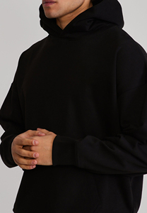 Sweat-shirt à capuche noir surdimensionné pour homme, manches régulières, couleur unie, décontracté, en coton French Terry, pour l'automne - Product Image 3