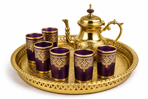 Service à thé arabe en or, nouveau design, 6 verres, un plateau, une théière, dans un coffret cadeau - Product Image 2