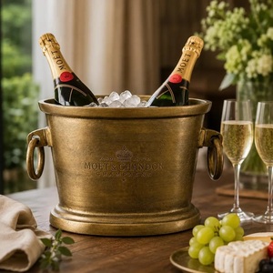 Seau à champagne vintage en laiton avec poignée, refroidisseur à vin artisanal, glacière de luxe pour bar, décoration pour fêtes et réceptions - Product Image 4