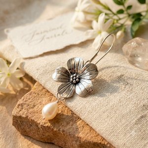 JEWELTECH Boucles d'oreilles pendantes en forme de fleur en argent 925 plaqué or 18 carats avec perles d'eau douce, style romantique, bijoux pour femmes, à porter au quotidien 5 - Product Image 6