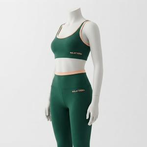 Conjunto Deportivo para Mujer, Color Verde Durazno, Bra Deportivo con Contraste, Leggings de Cintura Alta, para Yoga, Gimnasio, Fitness, Ropa Deportiva - Product Image 4