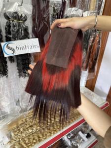 Super Shiny Bone Straight Color Wine Short Bundle Bone Straight Hair, Vietnamese Hair, Lace Front <b>Wigs</b> - Product Image 6