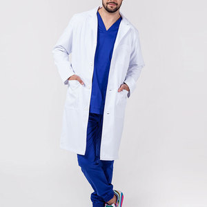 Bata de Laboratorio para Hombre, Blanca, de Algodón y Poliéster, Manga Larga, Uniforme de Hospital con Bolsillos y Cierre de Botones - Product Image 4