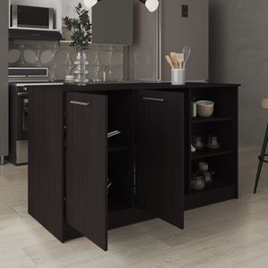 Isla de Cocina Negra con Tres Estantes Abiertos y Dos Gabinetes - Product Image 5