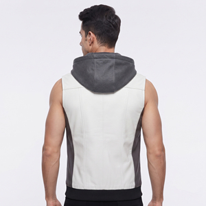 Gilet en cuir sans manches à capuche pour homme avec fermeture éclair frontale et poches latérales – Vente en gros - Product Image 2