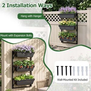 Fioriera da Parete Autoirrigante con Staffe Regolabili, Design a 3 Livelli per Ringhiera di Terrazze e Verande - Product Image 6