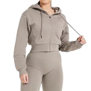 Sweat à capuche femme haute qualité à manches longues hiver chaud coupe régulière col roulé fermeture éclair sweats à capuche courts pour femme - Product Image 1