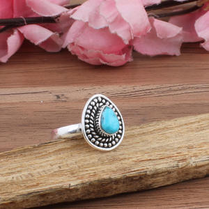 925 Sterling <b>Silver</b> Bezel Setting Turquoise Brilliant Cut Handmade Classic Boho Dainty <b>Solitaire</b> <b>Ring</b> Women's Third Party - Product Image 3