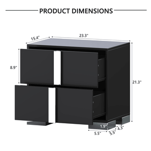 Elegant Modern Nightstand with Metal Handle Black <b>Mirrored</b> <b>Bedside</b> <b>Table</b> 2 Drawers for Bedroom Living Room for Home Apartment - Product Image 2