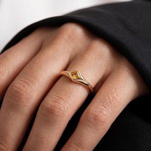Citrine Color Square Shape Gemstone <b>Promise</b> <b>Ring</b> For <b>Men</b> 14K Solid Gold Party Proposal Gift For Friends Her - Product Image 4