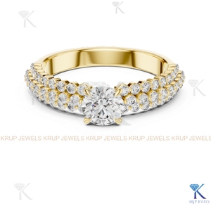 Bague de fiançailles de luxe KRUP JEWELS avec halo de diamants CVD HPHT cultivés en laboratoire, bande torsadée tressée en milgrain, or massif 14 carats, certifiée IGI - Product Image 4