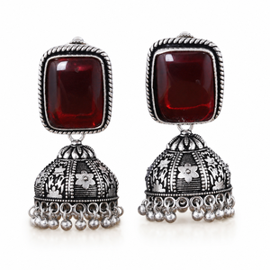 Wholesale Red Stone Oxidized <b>Silver</b> Jhumka <b>Earrings</b> Handmade Ethnic Indian Jhumki <b>Dangle</b> <b>Earrings</b> for Women - Product Image 6