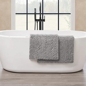 Modern Gray Cotton <b>Bath</b> <b>Mats</b> Rectangle Tufted <b>Non</b>-<b>Slip</b> Rubber Backing Thick Plush Home Use 2-Piece Set - Product Image 4