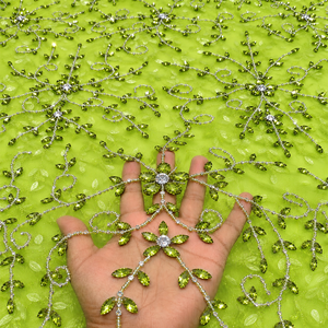 Heavy Hand Embroidery Rhinestone Mesh Net <b>Fabric</b> - Product Image 5