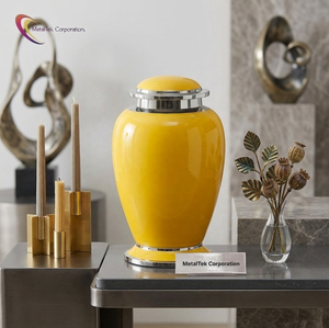 Best Yellow Cremation Urn Adult Funeral Ashes Container Aluminum Metal Urns Customized Colours Memorial Funeral Decorative Jars - Product Image 1