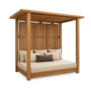 Lit de repos d'extérieur moderne en teck massif avec coussins résistants aux intempéries pour patio de resort et gazebo, modèle pré-assemblé KAR04, mobilier en gros - Product Image 1
