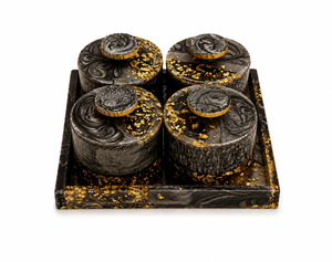 Handcrafted Vintage Epoxy Resin Storage Jar <b>Set</b> with Cover & Tray Black Gold Lidded Dry Fruit Containers for Home Hotel Gifting - Product Image 1