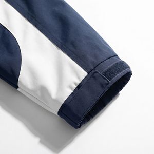 Navy & White Color block Hooded <b>Jacket</b> with Curved Contrast Panels | <b>Packable</b> Windbreaker | OEM/Private Label Outerwear - Product Image 5