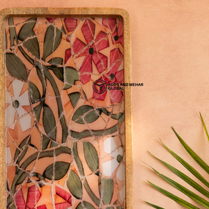 Handcrafted Mango Wood Epoxy Resin Storage Tray Decorative Floral Mosaic Rectangle Platter for <b>Coffee</b> <b>Table</b> & Home Decor - Product Image 2