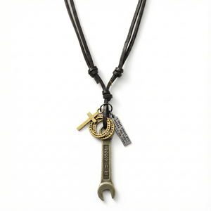 Fashion Pendant Necklace Wrench of Faith 2.5-Inch Stainless Steel Pendant with Adjustable Leather <b>Rope</b> for Men & Boys - Product Image 3