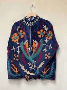 เสื้อโค้ทผ้ากำมะหยี่ปักมือลายดอกไม้สไตล์ซูซานีสำหรับผู้หญิง ผ้าฝ้ายหรูหรา สวมใส่ได้ในฤดูหนาว สไตล์โบฮีเมียน ไซส์พลัส - Product Image 4