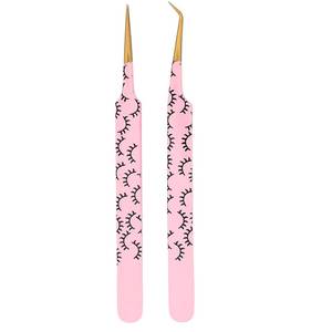 Pinzas Quirúrgicas Morje Rosadas para Pestañas, Diseño de Pestañas Negras, Acero Inoxidable, Puntas de Precisión, Textura Dentada/Serrada, 10mm - Product Image 1