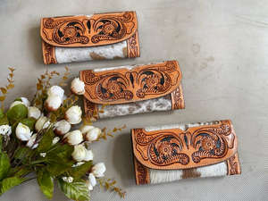 New Hight Quality New Fashion Custom Hand Tooled Leather Women's <b>Wallet</b> Genuine Cowhide Leather Clutch Purse <b>Card</b> <b>Holder</b> <b>Wallet</b> - Product Image 3