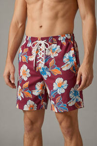 Shorts de boxe rouges Five B pour hommes avec ceinture à lacets blanche, séchage rapide, en polyester, pour arts martiaux, faible MOQ, fournisseur pour commandes en gros - Product Image 2