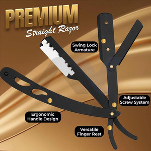 Professional Traditional Straight Edge Razor Black Stainless Steel Barber Shavette <b>Single</b> Blade Holder Classic Wet Shaving Razor - Product Image 3