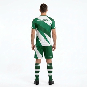 Custom Green <b>White</b> Breathable 100% Polyester Soccer Football Uniform Set Short Sleeve Jersey Shorts Striped <b>Socks</b> Team - Product Image 2