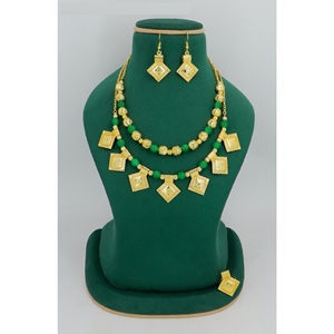 Conjunto de joyería nupcial chapada en oro de 18 quilates para mujer, collar de estilo árabe, pendientes, anillos, collar de joyería de oro, joyería artificial de Dubái de 24K - Product Image 4