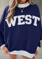 Nouveau Sweat-shirt Tendance Femme Oversize à Col Montant Imprimé Gingham USA Manches Longues en Coton Tricoté Haut Décontracté Automne Style Urbain