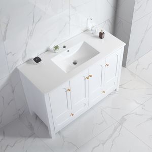 Mobile Bagno Bianco da 48 Pollici con 4 Ante a Chiusura Ammortizzata e 2 Cassetti, Ampio Spazio di Archiviazione, Combinazione con Lavabo in Ceramica - Product Image 3