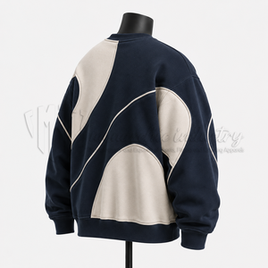 เสื้อสเวตเชิ้ตคอกลมสีน้ำเงินสำหรับผู้ชาย ตกแต่งด้วยการต่อผ้าสีต่างๆ ทรงปกติ สวมใส่สบายๆ สำหรับฤดูใบไม้ร่วง ผลิตจากผ้าฝ้ายเฟรนช์เทอร์รี่ 100% - Product Image 5