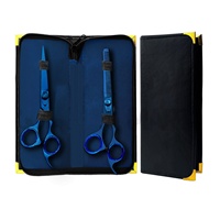 Offre Spéciale 7.5 pouces bleu rasoir bord barbier coupe de cheveux ciseaux amincissants en acier inoxydable Salon cheveux cisailles Salon de coiffure fournitures