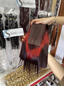 Super Shiny Bone Straight Color Wine Short Bundle Bone Straight Hair, Vietnamese Hair, Lace Front <b>Wigs</b> - Product Image 3