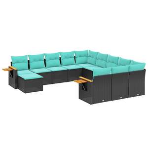 ชุดโซฟาลานบ้านหวายโพลีสีดำ 11 ชิ้นพร้อมเบาะรองนั่งสำหรับชุดสวน - Product Image 2