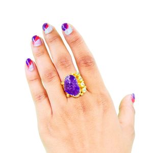 Anillo Clásico de Plata de Ley 925 Chapado en Oro con Gemas de Amatista y Peridoto para Mujer, Joyería para Bodas - Product Image 6