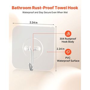 Confezione da 12 Ganci Autoadesivi in Acciaio Inox Resistenti, Gancio da Parete con Capacità di 15 Libbre, Appendiabiti Adesivo per Asciugamani e Cappotti, Rivestimento Adesivo al 100% - Product Image 2