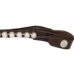 Bande de front de cheval en cuir de selle épaisse fabriquée à la main de haute qualité avec une seule rangée de poire et de cristaux méga cheval de bande de front bling - Product Image 1