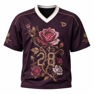 Custom Deep Plum Mesh Jersey Men Oversized <b>Y2K</b> Streetwear Sports <b>Top</b> Silk Screen Rose Print Embroidery Logo Short Eco-Friendly - Product Image 2