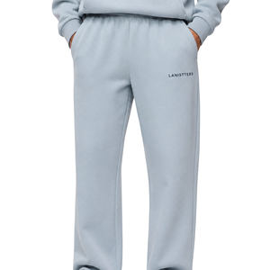 Men's Light Blue Fleece Sweatpants Wide Leg Relaxed Fit Casual <b>Trousers</b> <b>Elastic</b> <b>Waist</b> Custom Logo Streetwear Pants OEM - Product Image 1