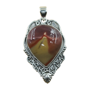 Colgante de Corazón de Jaspe Mookaite Natural, Plata de Ley 925, Filigrana Vintage, Joyería de Piedras Preciosas Hecha a Mano, Regalo para Mujeres, Unisex, Él - Product Image 1