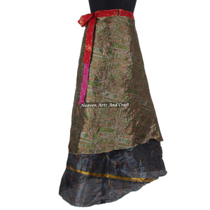 Falda Mágica India Multiusos, Vestido Envolvente de Seda Sari, Falda Cruzada de 2 Capas Reversible, Sari de Seda Mágica, Falda Larga Envolvente de Seda - Product Image 6