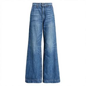 Pantalons pour femmes respirants et tendance, pantalons cargo décontractés en denim, jeans à jambes larges, couleur personnalisée, streetwear élégant, bas pour femmes - Product Image 1