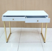 Bureau d'ordinateur blanc moderne et simple Top Home avec 2 tiroirs, structure en panneau de particules et tubes métalliques, pour étude, 106x48x78.5cm SCE PCD-191