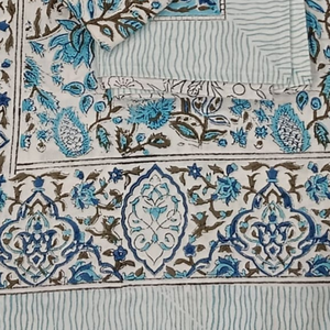 Jaipur Hand <b>Block</b> Printed Pure Cotton Indian Boho White <b>Bed</b> Sheet Set King Size Non Toxic Dyes Sustainable Flowers Hospital - Product Image 3