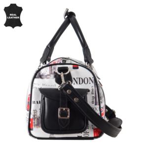 Sac de voyage week-end en cuir véritable finition brillante personnalisée, motif imprimé Londres, marque privée, OEM/ODM, vente en gros, style voyage affirmé - Product Image 3