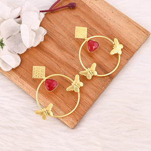 <b>Red</b> Hydro Gemstone Brass <b>Earrings</b> Gold Plated Handmade Bezel Setting Jewelry for Women Wholesale Lot 10 Pairs - Product Image 3