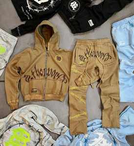 Chándal de moda transpirable de talla grande, liso, informal, de tejido suave y grueso para invierno, con lavado ácido, ecológico y personalizable. - Product Image 6